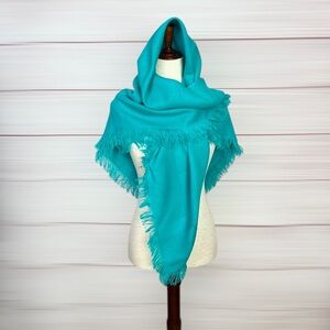 Glentex Large Square Scarf Wrap Shawl Turquoise Vintage Made in Japan 47x47"